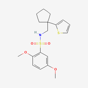 molecular formula C18H23NO4S2 B3209399 2,5-dimethoxy-N-((1-(thiophen-2-yl)cyclopentyl)methyl)benzenesulfonamide CAS No. 1058475-70-9