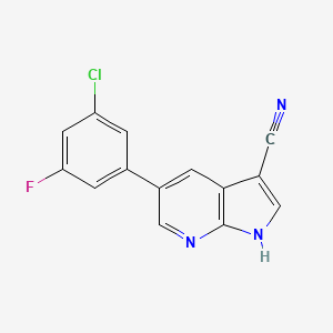 molecular formula C14H7ClFN3 B3209502 5-(3-Chloro-5-fluorophenyl)-1H-pyrrolo[2,3-b]pyridine-3-carbonitrile CAS No. 1059171-26-4