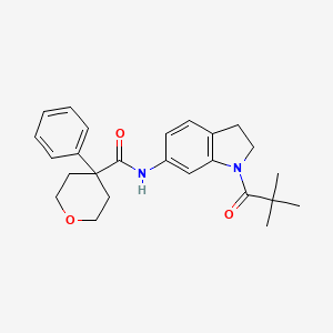 4-phenyl-N-(1-pivaloylindolin-6-yl)tetrahydro-2H-pyran-4-carboxamide