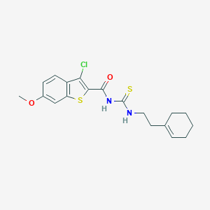molecular formula C19H21ClN2O2S2 B320957 3-chloro-N-{[2-(cyclohex-1-en-1-yl)ethyl]carbamothioyl}-6-methoxy-1-benzothiophene-2-carboxamide 
