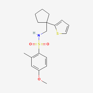 molecular formula C18H23NO3S2 B3209612 4-methoxy-2-methyl-N-((1-(thiophen-2-yl)cyclopentyl)methyl)benzenesulfonamide CAS No. 1060195-37-0