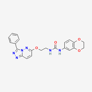 molecular formula C22H20N6O4 B3209770 1-(2,3-Dihydrobenzo[b][1,4]dioxin-6-yl)-3-(2-((3-phenyl-[1,2,4]triazolo[4,3-b]pyridazin-6-yl)oxy)ethyl)urea CAS No. 1060268-57-6