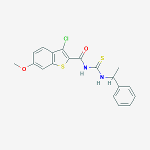 molecular formula C19H17ClN2O2S2 B320982 3-chloro-6-methoxy-N-[(1-phenylethyl)carbamothioyl]-1-benzothiophene-2-carboxamide 