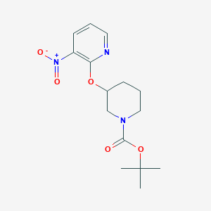 molecular formula C15H21N3O5 B3210247 3-(3-Nitro-pyridin-2-yloxy)-piperidine-1-carboxylic acid tert-butyl ester CAS No. 1065484-07-2