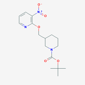 molecular formula C16H23N3O5 B3210254 3-(3-Nitro-pyridin-2-yloxymethyl)-piperidine-1-carboxylic acid tert-butyl ester CAS No. 1065484-08-3