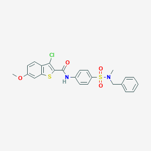 molecular formula C24H21ClN2O4S2 B321039 N-(4-{[benzyl(methyl)amino]sulfonyl}phenyl)-3-chloro-6-methoxy-1-benzothiophene-2-carboxamide 