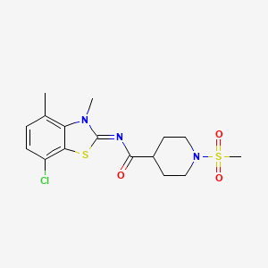 molecular formula C16H20ClN3O3S2 B3210498 (E)-N-(7-chloro-3,4-dimethylbenzo[d]thiazol-2(3H)-ylidene)-1-(methylsulfonyl)piperidine-4-carboxamide CAS No. 1070959-45-3