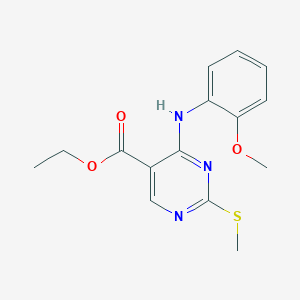 molecular formula C15H17N3O3S B3210819 4-[(2-methoxyphenyl)amino]-2-(methylthio)-5-Pyrimidinecarboxylic acid ethyl ester CAS No. 108123-24-6