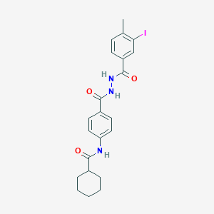 molecular formula C22H24IN3O3 B321102 N-(4-{[2-(3-iodo-4-methylbenzoyl)hydrazino]carbonyl}phenyl)cyclohexanecarboxamide 