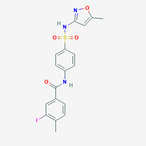 molecular formula C18H16IN3O4S B321107 3-iodo-4-methyl-N-(4-{[(5-methyl-3-isoxazolyl)amino]sulfonyl}phenyl)benzamide 