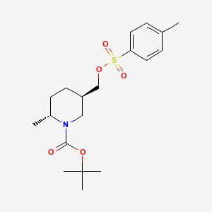 molecular formula C19H29NO5S B3211439 1-Piperidinecarboxylic acid, 2-methyl-5-[[[(4-methylphenyl)sulfonyl]oxy]methyl]-, 1,1-dimethylethyl ester, (2R,5R)- CAS No. 1088994-12-0