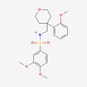 molecular formula C21H27NO6S B3211507 3,4-dimethoxy-N-((4-(2-methoxyphenyl)tetrahydro-2H-pyran-4-yl)methyl)benzenesulfonamide CAS No. 1091010-04-6