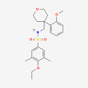 molecular formula C23H31NO5S B3211585 4-ethoxy-N-((4-(2-methoxyphenyl)tetrahydro-2H-pyran-4-yl)methyl)-3,5-dimethylbenzenesulfonamide CAS No. 1091133-75-3