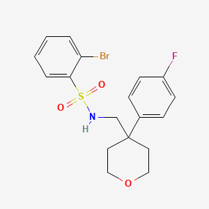 molecular formula C18H19BrFNO3S B3211592 2-bromo-N-((4-(4-fluorophenyl)tetrahydro-2H-pyran-4-yl)methyl)benzenesulfonamide CAS No. 1091136-15-0