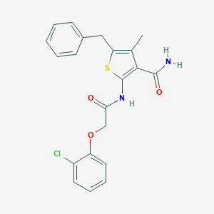 molecular formula C21H19ClN2O3S B321195 5-Benzyl-2-{[(2-chlorophenoxy)acetyl]amino}-4-methyl-3-thiophenecarboxamide 
