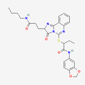 molecular formula C28H31N5O5S B3211994 N-(2H-1,3-benzodioxol-5-yl)-2-({2-[2-(butylcarbamoyl)ethyl]-3-oxo-2H,3H-imidazo[1,2-c]quinazolin-5-yl}sulfanyl)butanamide CAS No. 1095323-87-7