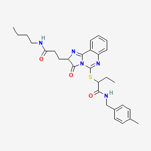 molecular formula C29H35N5O3S B3212012 2-({2-[2-(butylcarbamoyl)ethyl]-3-oxo-2H,3H-imidazo[1,2-c]quinazolin-5-yl}sulfanyl)-N-[(4-methylphenyl)methyl]butanamide CAS No. 1095323-93-5