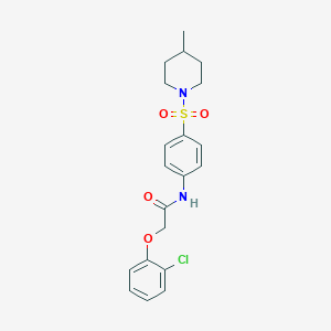 molecular formula C20H23ClN2O4S B321202 2-(2-chlorophenoxy)-N-{4-[(4-methyl-1-piperidinyl)sulfonyl]phenyl}acetamide 
