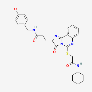 molecular formula C29H33N5O4S B3212021 3-(5-{[(cyclohexylcarbamoyl)methyl]sulfanyl}-3-oxo-2H,3H-imidazo[1,2-c]quinazolin-2-yl)-N-[(4-methoxyphenyl)methyl]propanamide CAS No. 1095324-80-3