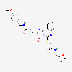 molecular formula C28H27N5O5S B3212027 3-{5-[({[(furan-2-yl)methyl]carbamoyl}methyl)sulfanyl]-3-oxo-2H,3H-imidazo[1,2-c]quinazolin-2-yl}-N-[(4-methoxyphenyl)methyl]propanamide CAS No. 1095324-89-2