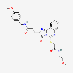 molecular formula C26H29N5O5S B3212030 3-[5-({[(2-methoxyethyl)carbamoyl]methyl}sulfanyl)-3-oxo-2H,3H-imidazo[1,2-c]quinazolin-2-yl]-N-[(4-methoxyphenyl)methyl]propanamide CAS No. 1095325-02-2
