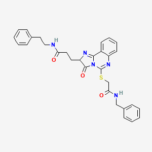 molecular formula C30H29N5O3S B3212061 3-(5-{[(benzylcarbamoyl)methyl]sulfanyl}-3-oxo-2H,3H-imidazo[1,2-c]quinazolin-2-yl)-N-(2-phenylethyl)propanamide CAS No. 1095325-73-7