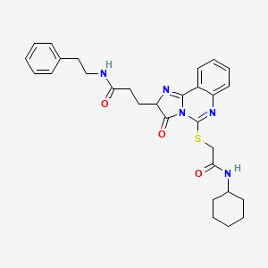 molecular formula C29H33N5O3S B3212062 3-(5-{[(cyclohexylcarbamoyl)methyl]sulfanyl}-3-oxo-2H,3H-imidazo[1,2-c]quinazolin-2-yl)-N-(2-phenylethyl)propanamide CAS No. 1095325-89-5
