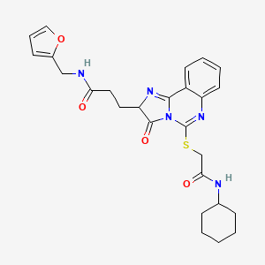 molecular formula C26H29N5O4S B3212071 3-(5-{[(cyclohexylcarbamoyl)methyl]sulfanyl}-3-oxo-2H,3H-imidazo[1,2-c]quinazolin-2-yl)-N-[(furan-2-yl)methyl]propanamide CAS No. 1095326-22-9
