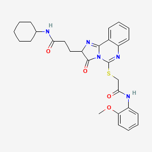 molecular formula C28H31N5O4S B3212087 N-cyclohexyl-3-[5-({[(2-methoxyphenyl)carbamoyl]methyl}sulfanyl)-3-oxo-2H,3H-imidazo[1,2-c]quinazolin-2-yl]propanamide CAS No. 1095327-25-5