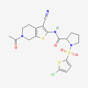 molecular formula C19H19ClN4O4S3 B3212145 N-(6-acetyl-3-cyano-4,5,6,7-tetrahydrothieno[2,3-c]pyridin-2-yl)-1-((5-chlorothiophen-2-yl)sulfonyl)pyrrolidine-2-carboxamide CAS No. 1096690-23-1