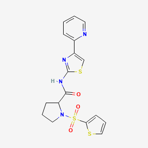 molecular formula C17H16N4O3S3 B3212189 N-(4-(pyridin-2-yl)thiazol-2-yl)-1-(thiophen-2-ylsulfonyl)pyrrolidine-2-carboxamide CAS No. 1097638-46-4