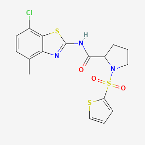 molecular formula C17H16ClN3O3S3 B3212193 N-(7-chloro-4-methylbenzo[d]thiazol-2-yl)-1-(thiophen-2-ylsulfonyl)pyrrolidine-2-carboxamide CAS No. 1097638-87-3