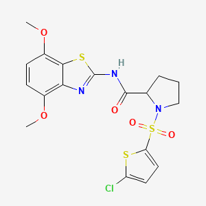 molecular formula C18H18ClN3O5S3 B3212288 1-((5-chlorothiophen-2-yl)sulfonyl)-N-(4,7-dimethoxybenzo[d]thiazol-2-yl)pyrrolidine-2-carboxamide CAS No. 1098646-02-6