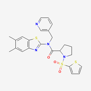 molecular formula C24H24N4O3S3 B3212428 N-(5,6-dimethylbenzo[d]thiazol-2-yl)-N-(pyridin-3-ylmethyl)-1-(thiophen-2-ylsulfonyl)pyrrolidine-2-carboxamide CAS No. 1101178-14-6