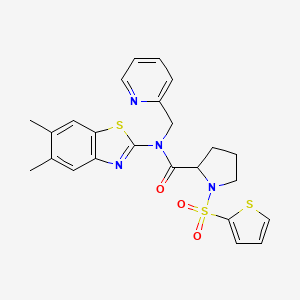 molecular formula C24H24N4O3S3 B3212440 N-(5,6-dimethylbenzo[d]thiazol-2-yl)-N-(pyridin-2-ylmethyl)-1-(thiophen-2-ylsulfonyl)pyrrolidine-2-carboxamide CAS No. 1101188-06-0