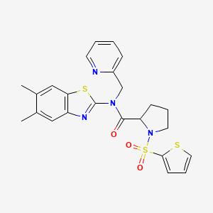 molecular formula C24H24N4O3S3 B3212440 N-(5,6-dimethyl-1,3-benzothiazol-2-yl)-N-[(pyridin-2-yl)methyl]-1-(thiophene-2-sulfonyl)pyrrolidine-2-carboxamide CAS No. 1101188-06-0