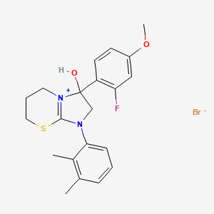 molecular formula C21H24BrFN2O2S B3212484 1-(2,3-dimethylphenyl)-3-(2-fluoro-4-methoxyphenyl)-3-hydroxy-2H,3H,5H,6H,7H-1lambda5-imidazo[2,1-b][1,3]thiazin-1-ylium bromide CAS No. 1101775-95-4