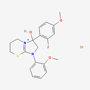 molecular formula C20H22BrFN2O3S B3212489 3-(2-fluoro-4-methoxyphenyl)-3-hydroxy-1-(2-methoxyphenyl)-3,5,6,7-tetrahydro-2H-imidazo[2,1-b][1,3]thiazin-1-ium bromide CAS No. 1101776-09-3