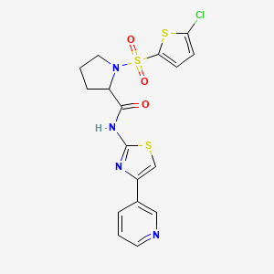 molecular formula C17H15ClN4O3S3 B3212507 1-((5-chlorothiophen-2-yl)sulfonyl)-N-(4-(pyridin-3-yl)thiazol-2-yl)pyrrolidine-2-carboxamide CAS No. 1101878-91-4