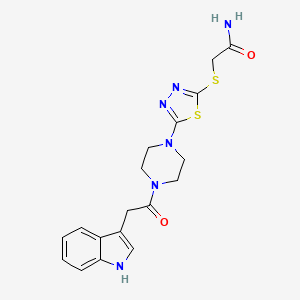 molecular formula C18H20N6O2S2 B3212641 2-((5-(4-(2-(1H-indol-3-yl)acetyl)piperazin-1-yl)-1,3,4-thiadiazol-2-yl)thio)acetamide CAS No. 1105197-67-8