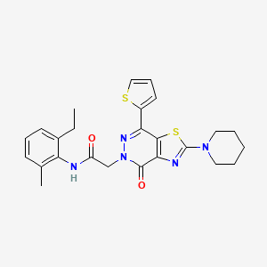 molecular formula C25H27N5O2S2 B3212670 N-(2-ethyl-6-methylphenyl)-2-(4-oxo-2-(piperidin-1-yl)-7-(thiophen-2-yl)thiazolo[4,5-d]pyridazin-5(4H)-yl)acetamide CAS No. 1105206-81-2