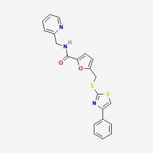 molecular formula C21H17N3O2S2 B3212684 5-(((4-phenylthiazol-2-yl)thio)methyl)-N-(pyridin-2-ylmethyl)furan-2-carboxamide CAS No. 1105209-73-1