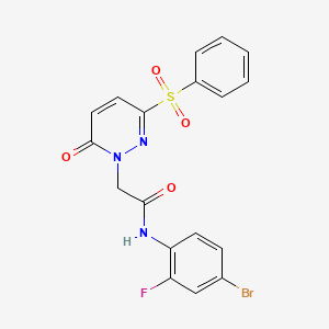 molecular formula C18H13BrFN3O4S B3212783 N-(4-bromo-2-fluorophenyl)-2-(6-oxo-3-(phenylsulfonyl)pyridazin-1(6H)-yl)acetamide CAS No. 1105232-39-0