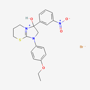 molecular formula C20H22BrN3O4S B3212910 1-(4-ethoxyphenyl)-3-hydroxy-3-(3-nitrophenyl)-3,5,6,7-tetrahydro-2H-imidazo[2,1-b][1,3]thiazin-1-ium bromide CAS No. 1106751-33-0