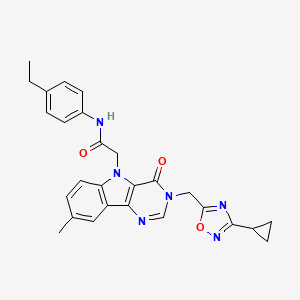 molecular formula C27H26N6O3 B3213143 2-{3-[(3-cyclopropyl-1,2,4-oxadiazol-5-yl)methyl]-8-methyl-4-oxo-3,4-dihydro-5H-pyrimido[5,4-b]indol-5-yl}-N-(4-ethylphenyl)acetamide CAS No. 1112011-24-1