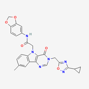 molecular formula C26H22N6O5 B3213148 N-1,3-benzodioxol-5-yl-2-{3-[(3-cyclopropyl-1,2,4-oxadiazol-5-yl)methyl]-8-methyl-4-oxo-3,4-dihydro-5H-pyrimido[5,4-b]indol-5-yl}acetamide CAS No. 1112027-45-8