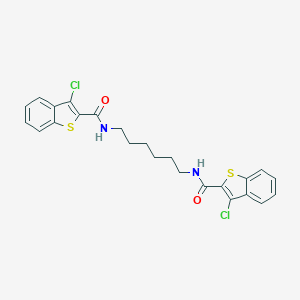 molecular formula C24H22Cl2N2O2S2 B321322 3-chloro-N-(6-{[(3-chloro-1-benzothien-2-yl)carbonyl]amino}hexyl)-1-benzothiophene-2-carboxamide 