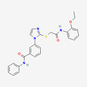 molecular formula C26H24N4O3S B3213304 3-(2-((2-((2-ethoxyphenyl)amino)-2-oxoethyl)thio)-1H-imidazol-1-yl)-N-phenylbenzamide CAS No. 1115371-78-2
