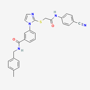molecular formula C27H23N5O2S B3213316 3-(2-((2-((4-cyanophenyl)amino)-2-oxoethyl)thio)-1H-imidazol-1-yl)-N-(4-methylbenzyl)benzamide CAS No. 1115440-14-6