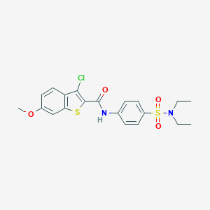 molecular formula C20H21ClN2O4S2 B321358 3-chloro-N-{4-[(diethylamino)sulfonyl]phenyl}-6-methoxy-1-benzothiophene-2-carboxamide 
